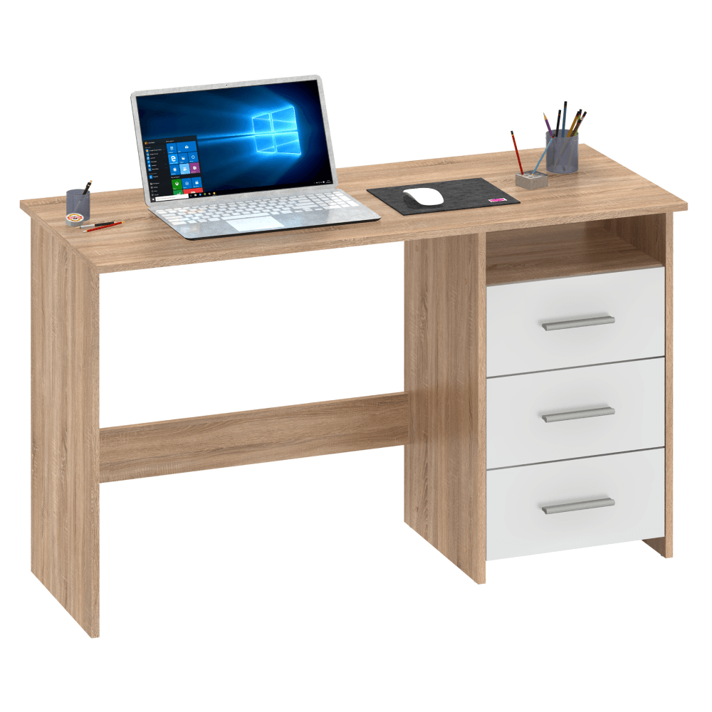 Masuta PC , stejar sonoma/alb, LARISTOTE NEW — imaginea 2
