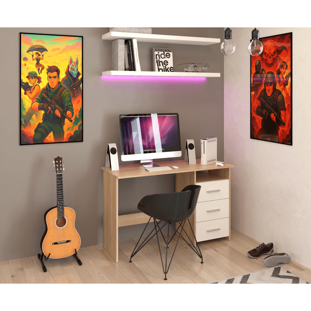 Masuta PC , stejar sonoma/alb, LARISTOTE NEW — imaginea 18
