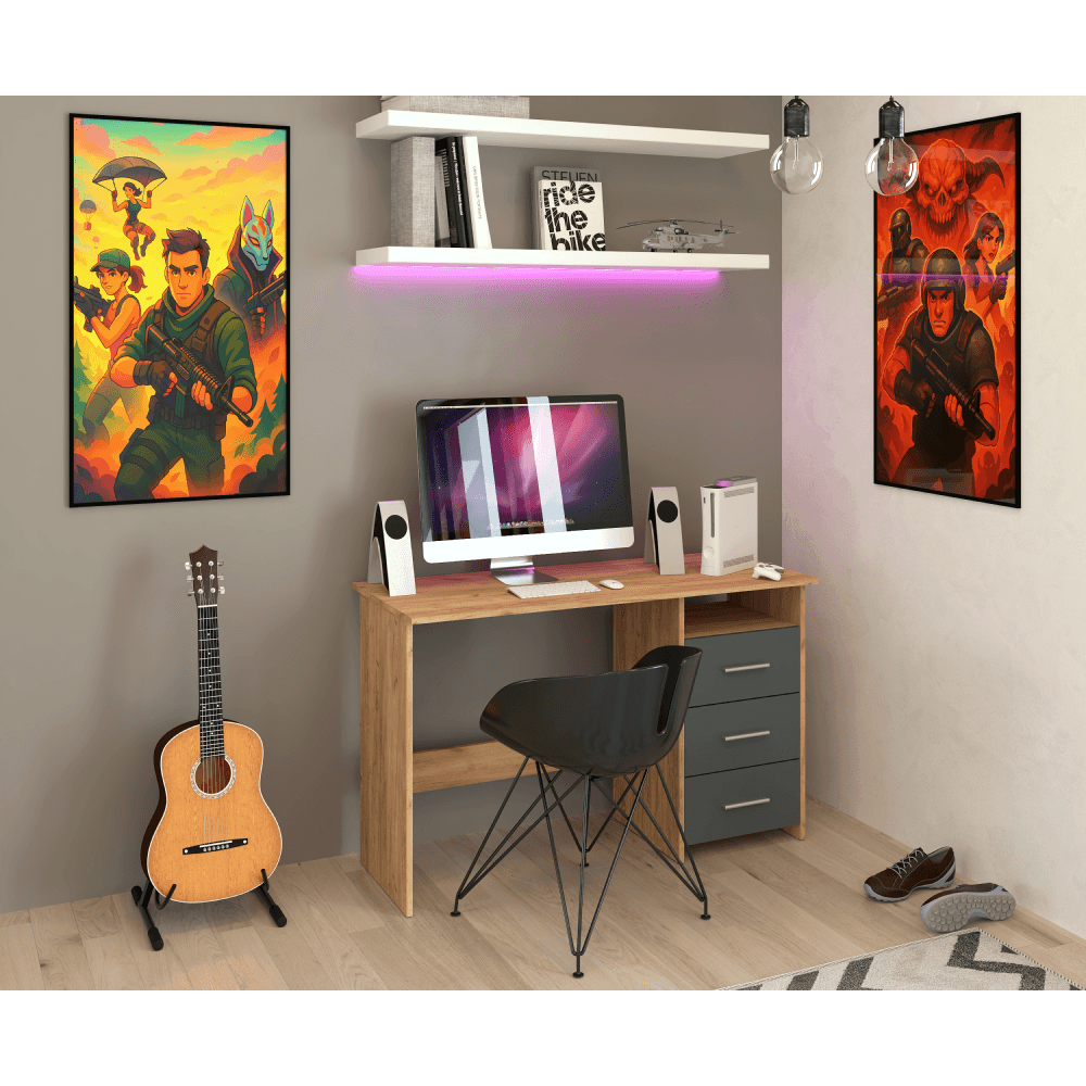Birou PC, stejar artizanal/grafit, LARISTOTE NEW — imaginea 18