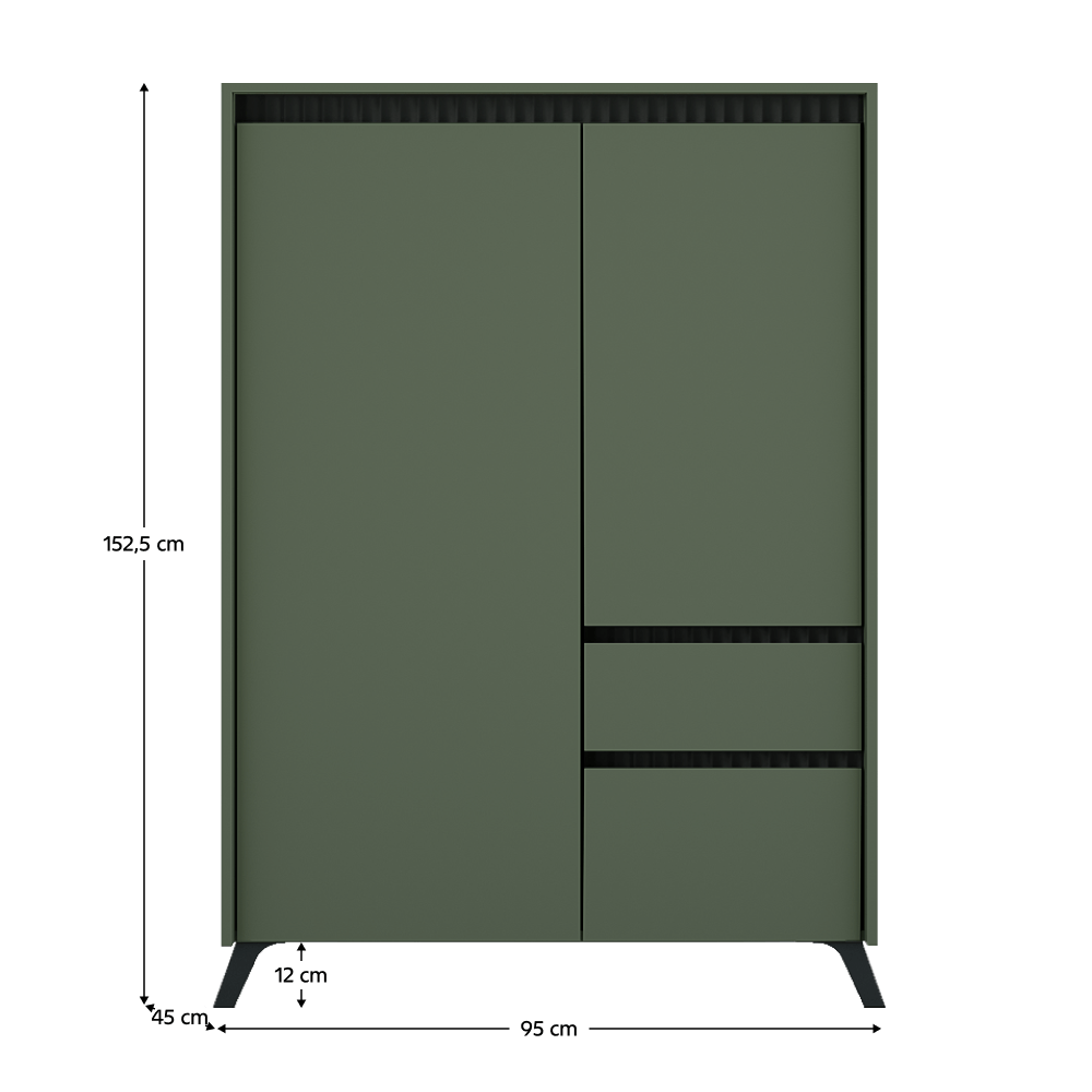 Comoda, verde smoke/negru, LONGY REG2D1S1K — imaginea 2