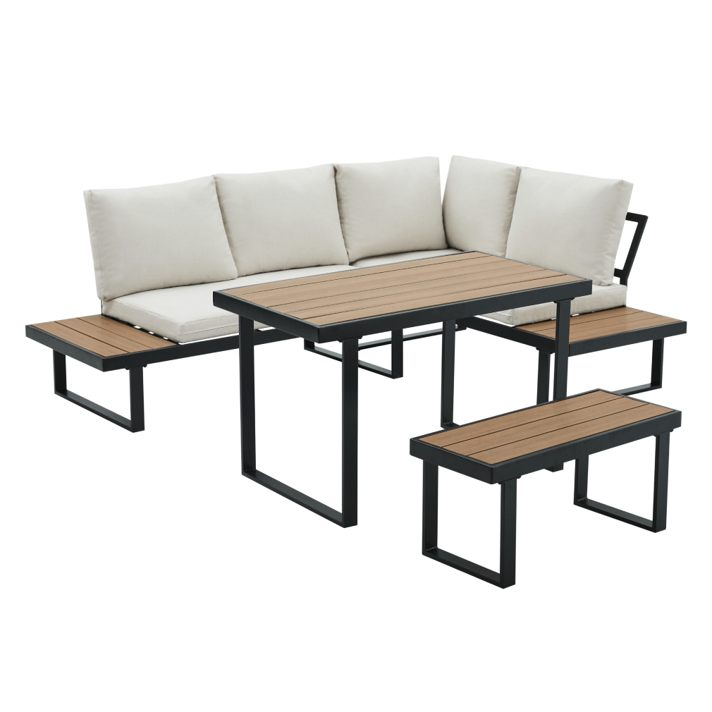 Set de gradina, negru/crem/stejar, FLOJD