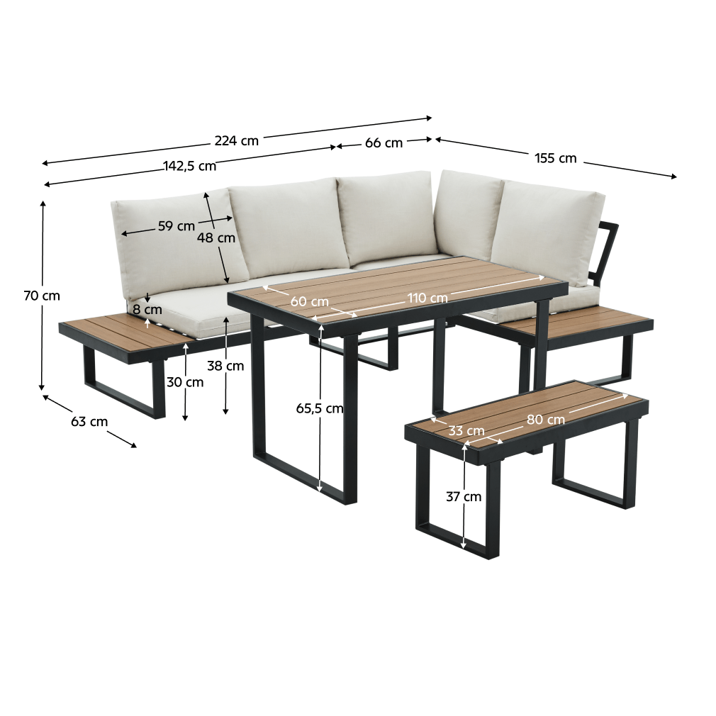 Set de gradina, negru/crem/stejar, FLOJD — imaginea 2