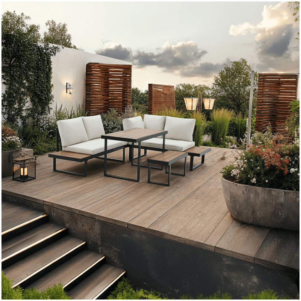 Set de gradina, negru/crem/stejar, FLOJD — imaginea 6