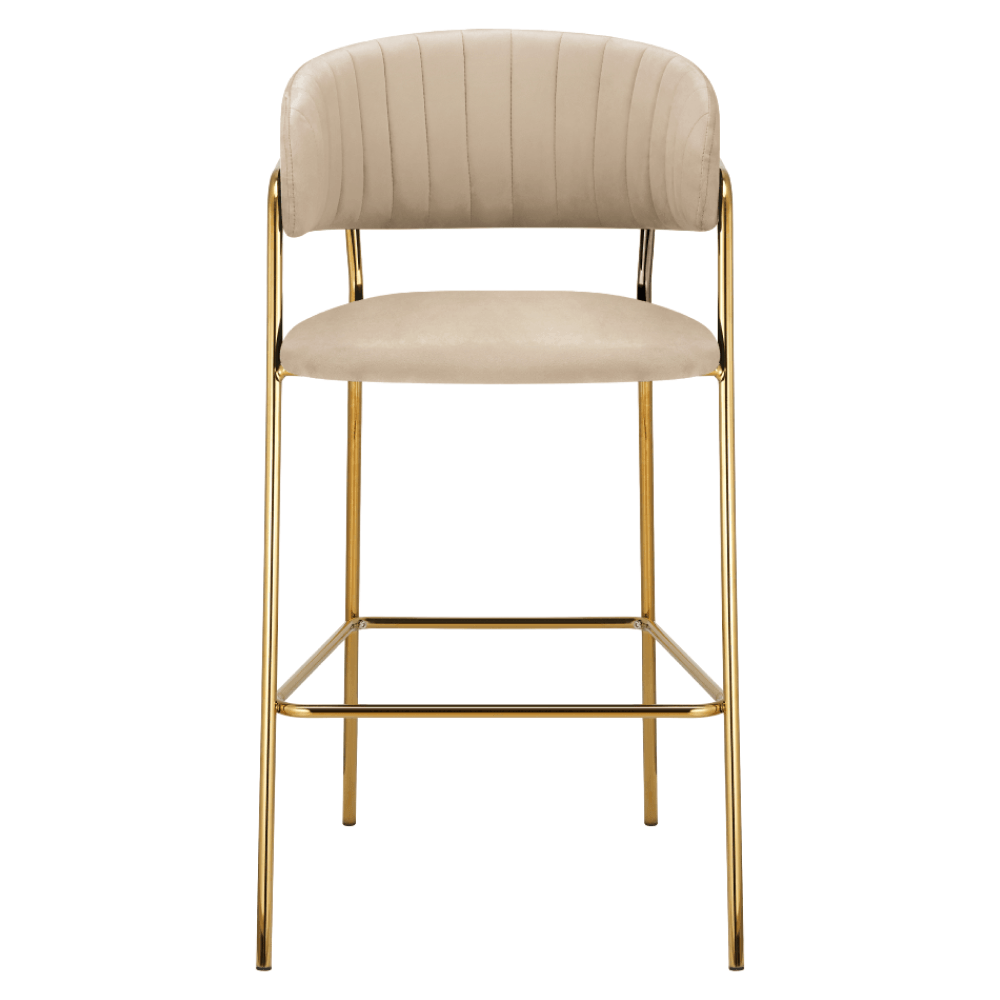 Scaun de bar de design, tesatura bej Velvet/gold crom auriu, DASMIN NEW TIP 2 — imaginea 2