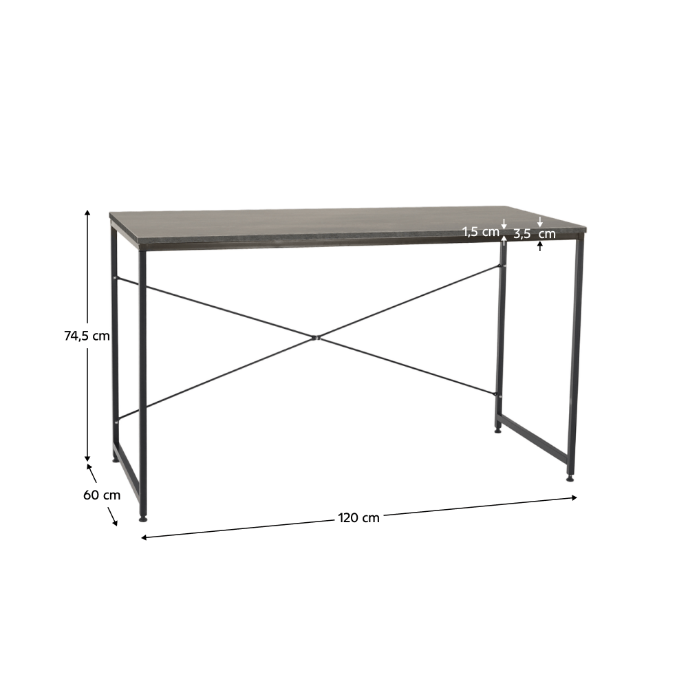 Birou, beton/negru, 120x60 cm, MELLORA — imaginea 2