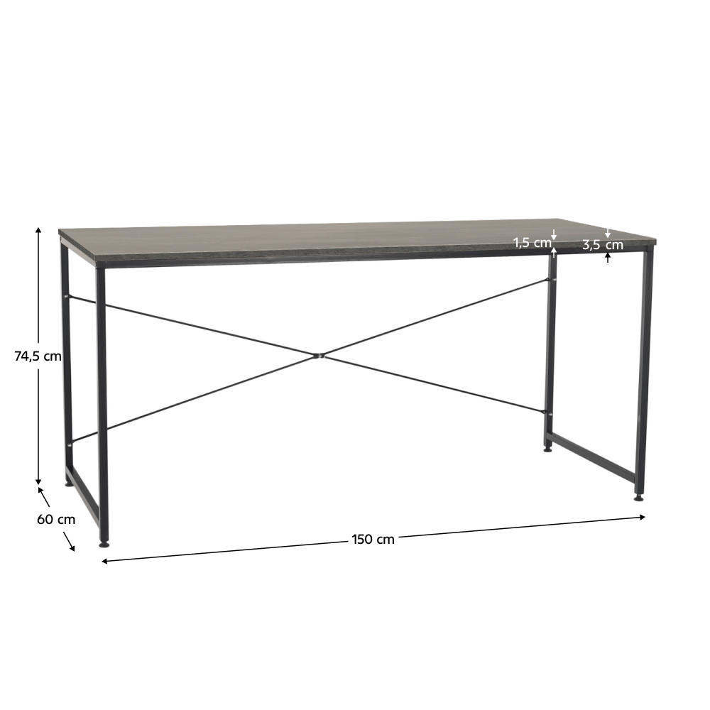 Birou, beton/negru, 150x60 cm, MELLORA — imaginea 2