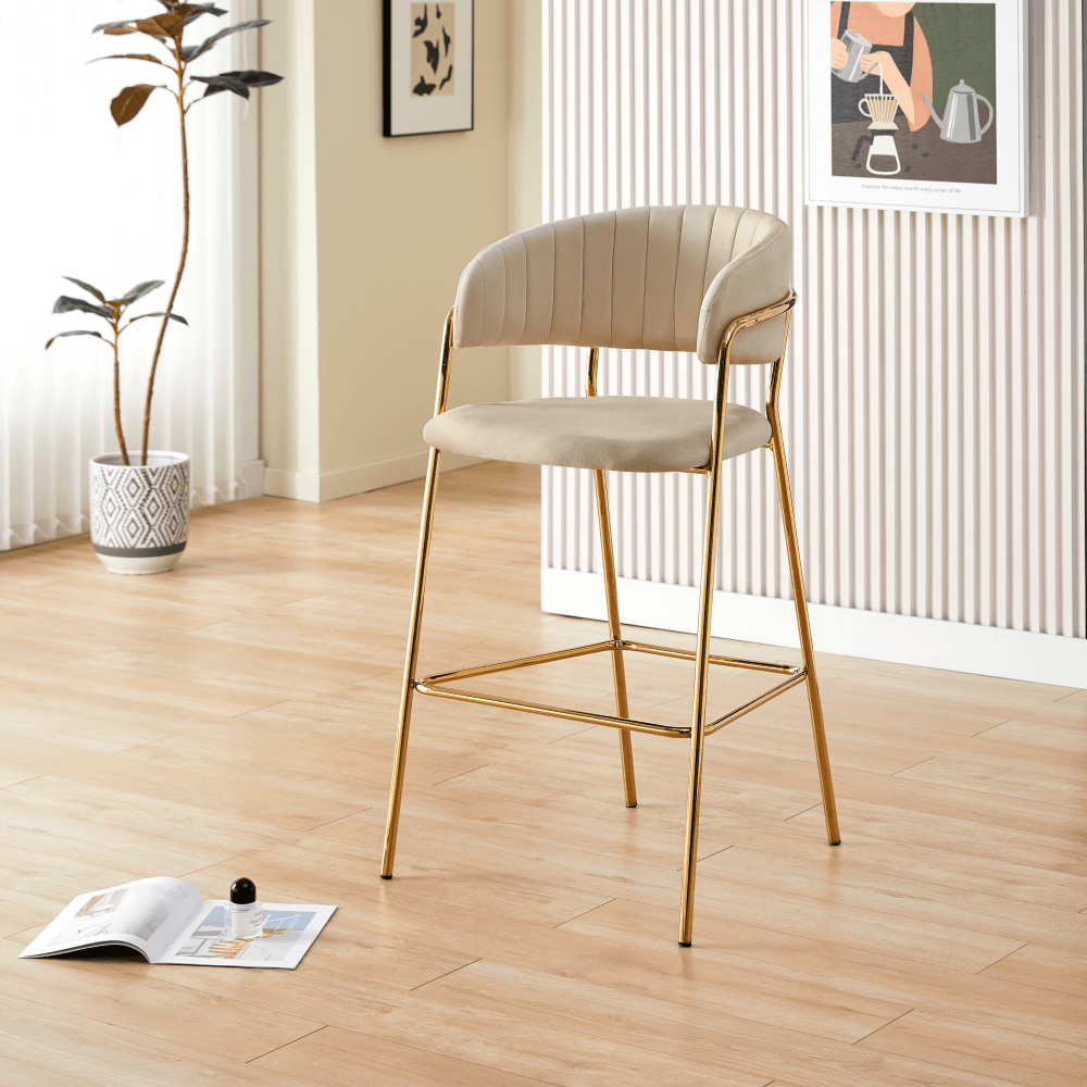 Scaun de bar de design, tesatura bej Velvet/gold crom auriu, DASMIN NEW TIP 2 — imaginea 5
