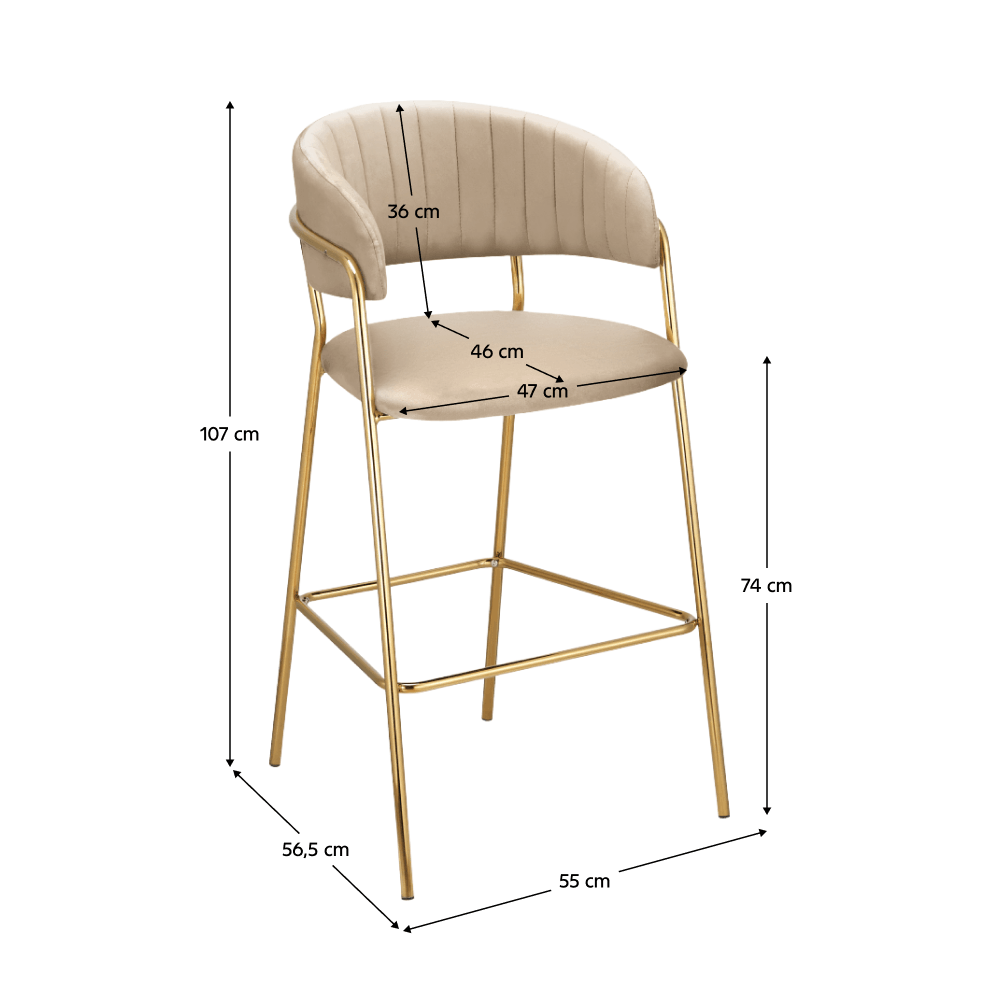 Scaun de bar de design, tesatura bej Velvet/gold crom auriu, DASMIN NEW TIP 2 — imaginea 7