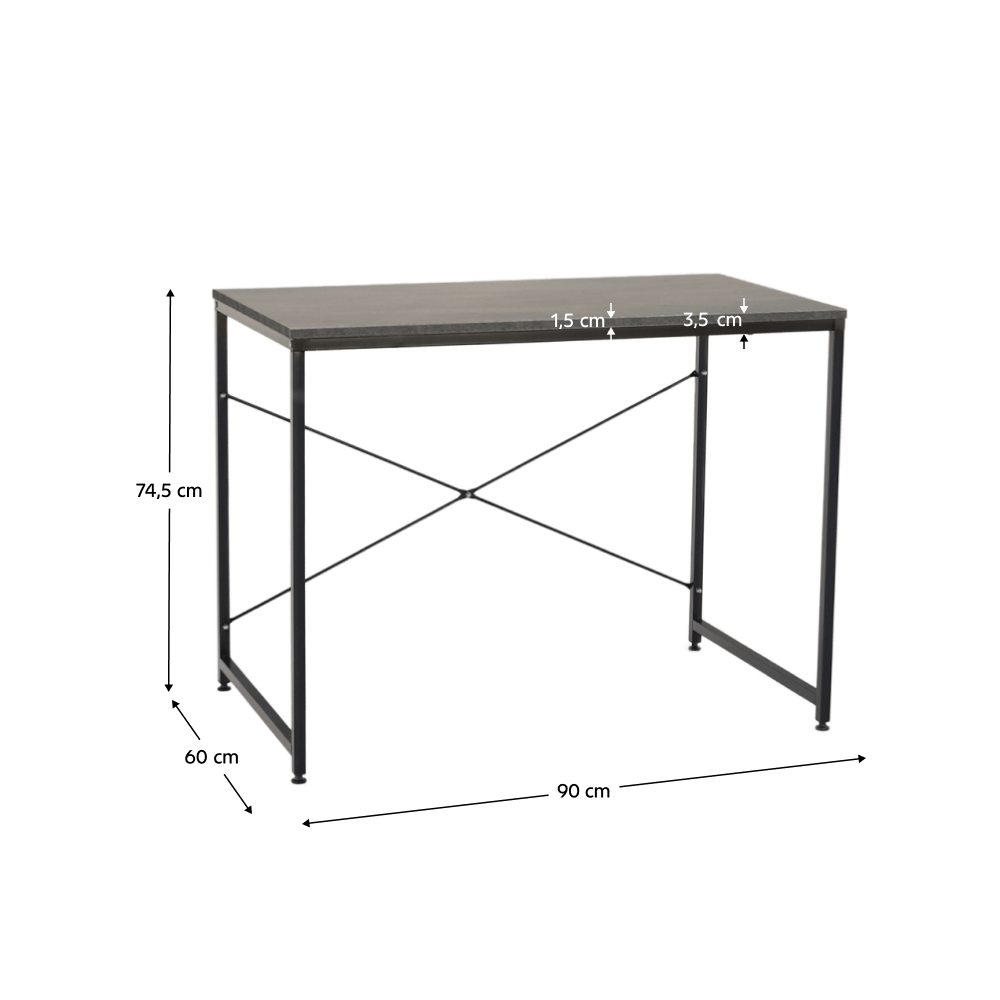 Birou, beton/negru, 90x60 cm, MELLORA — imaginea 7