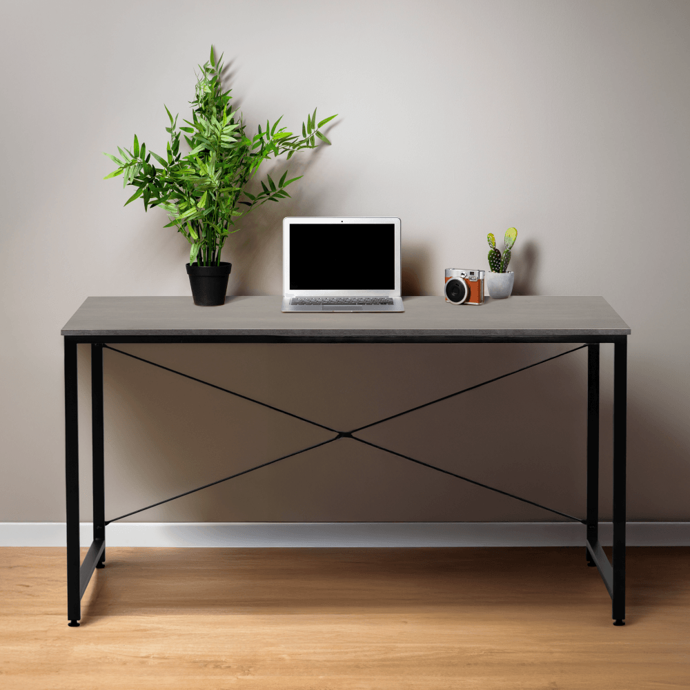 Birou, beton/negru, 150x60 cm, MELLORA — imaginea 5