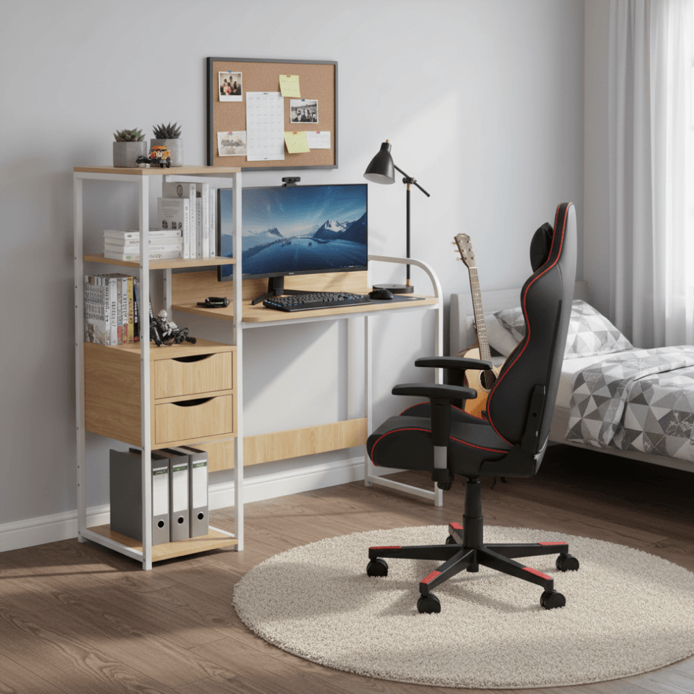 Masa PC universala, stejar/alb, ELGIO — imaginea 3