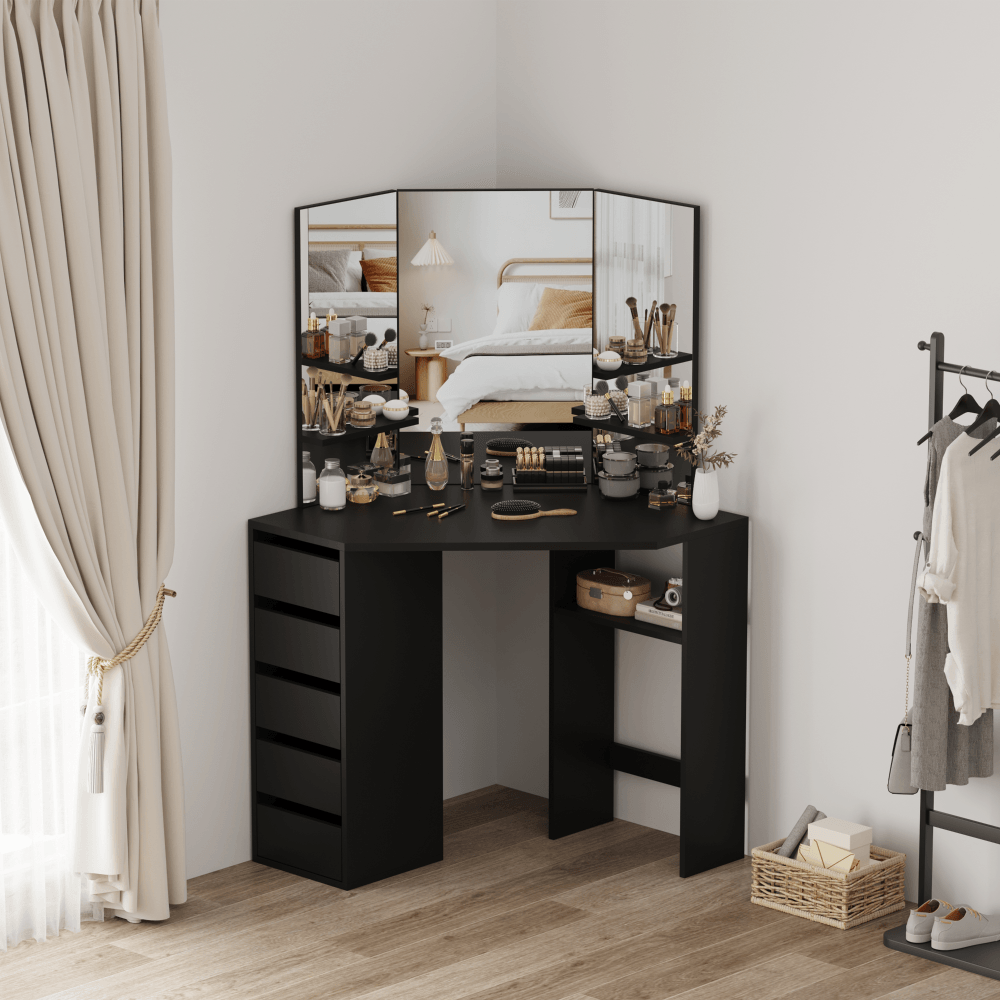 Masuta de toaleta de colt, negru, ELIO — imaginea 8