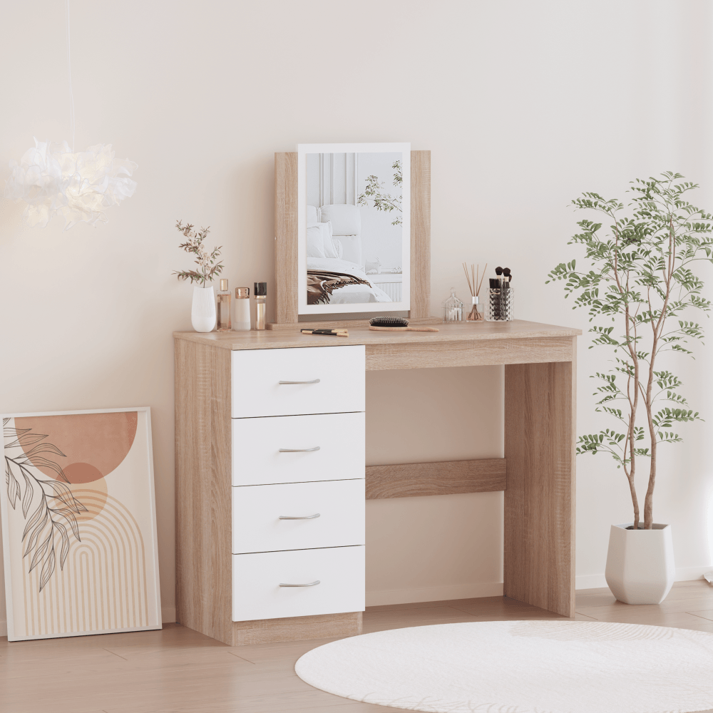 Masa de toaleta, stejar sonoma/alb, KLEVIS — imaginea 7