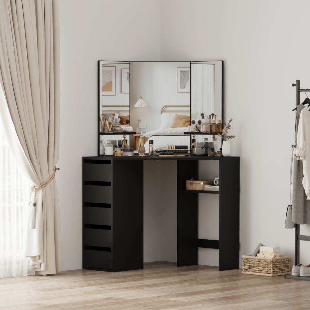 Masuta de toaleta de colt, negru, ELIO — imaginea 10