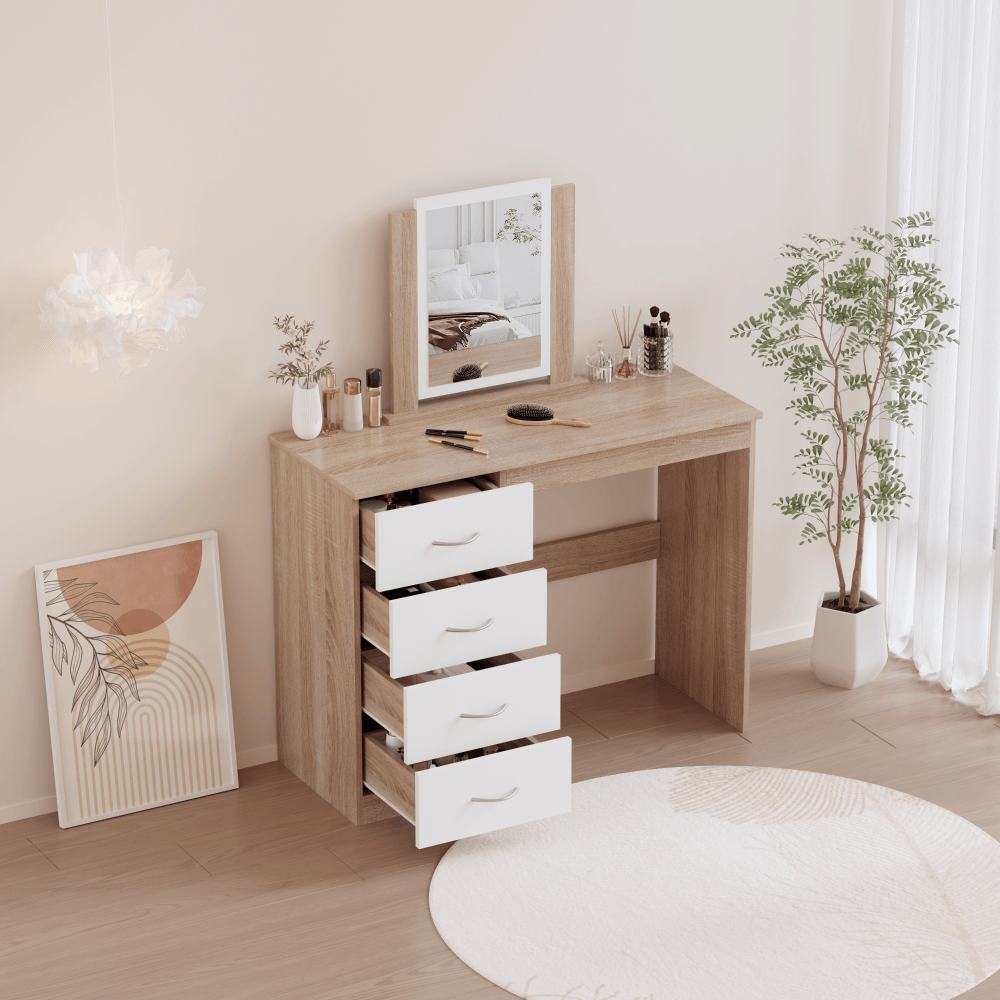 Masa de toaleta, stejar sonoma/alb, KLEVIS — imaginea 8