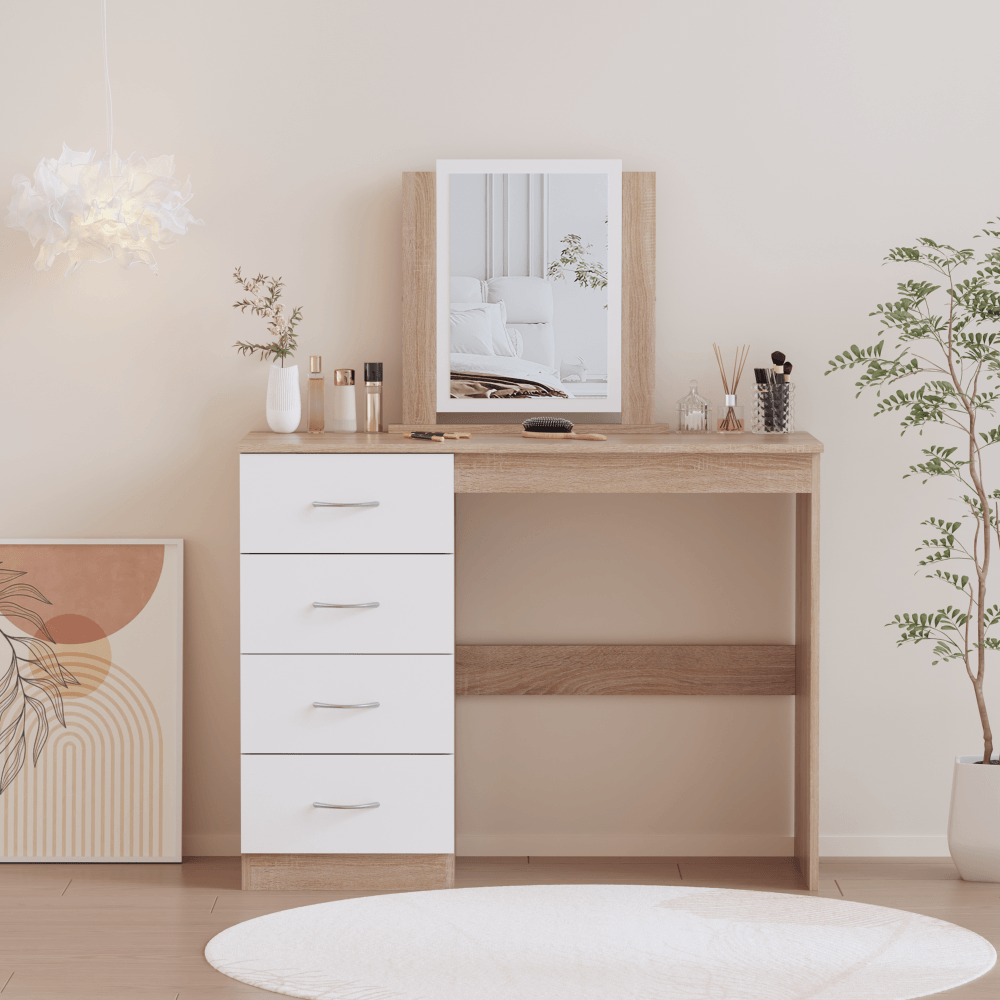 Masa de toaleta, stejar sonoma/alb, KLEVIS — imaginea 9