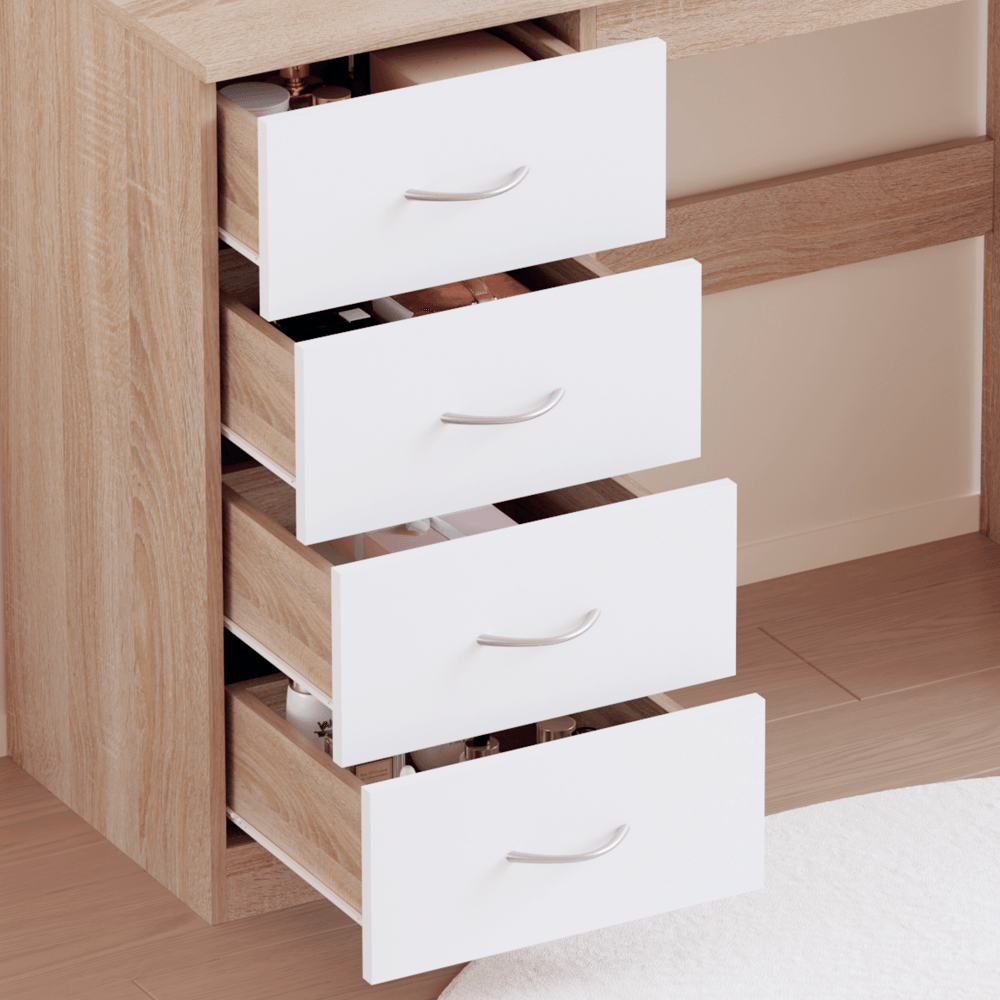 Masa de toaleta, stejar sonoma/alb, KLEVIS — imaginea 10