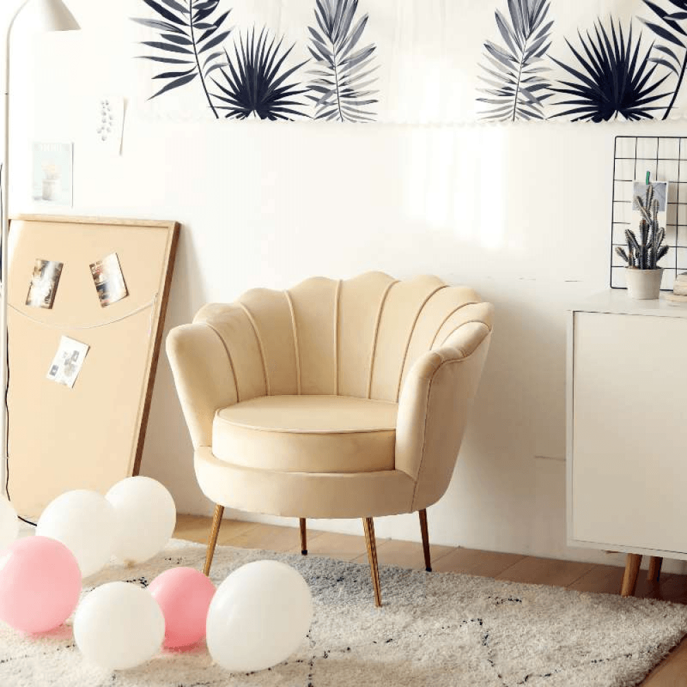 Fotoliu in stilul Art-deco, bej tesatura Velvet/gold crom auriu, NOBLEO — imaginea 2