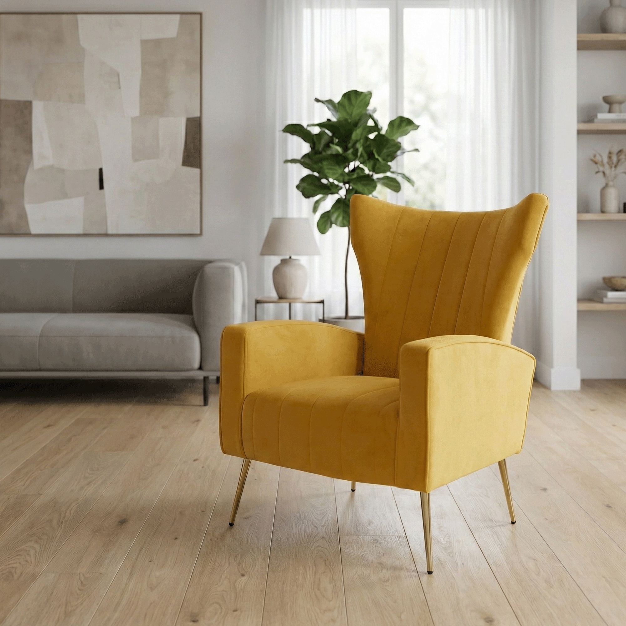 Fotoliu relaxant, tesatura Velvet galben, BARET — imaginea 6