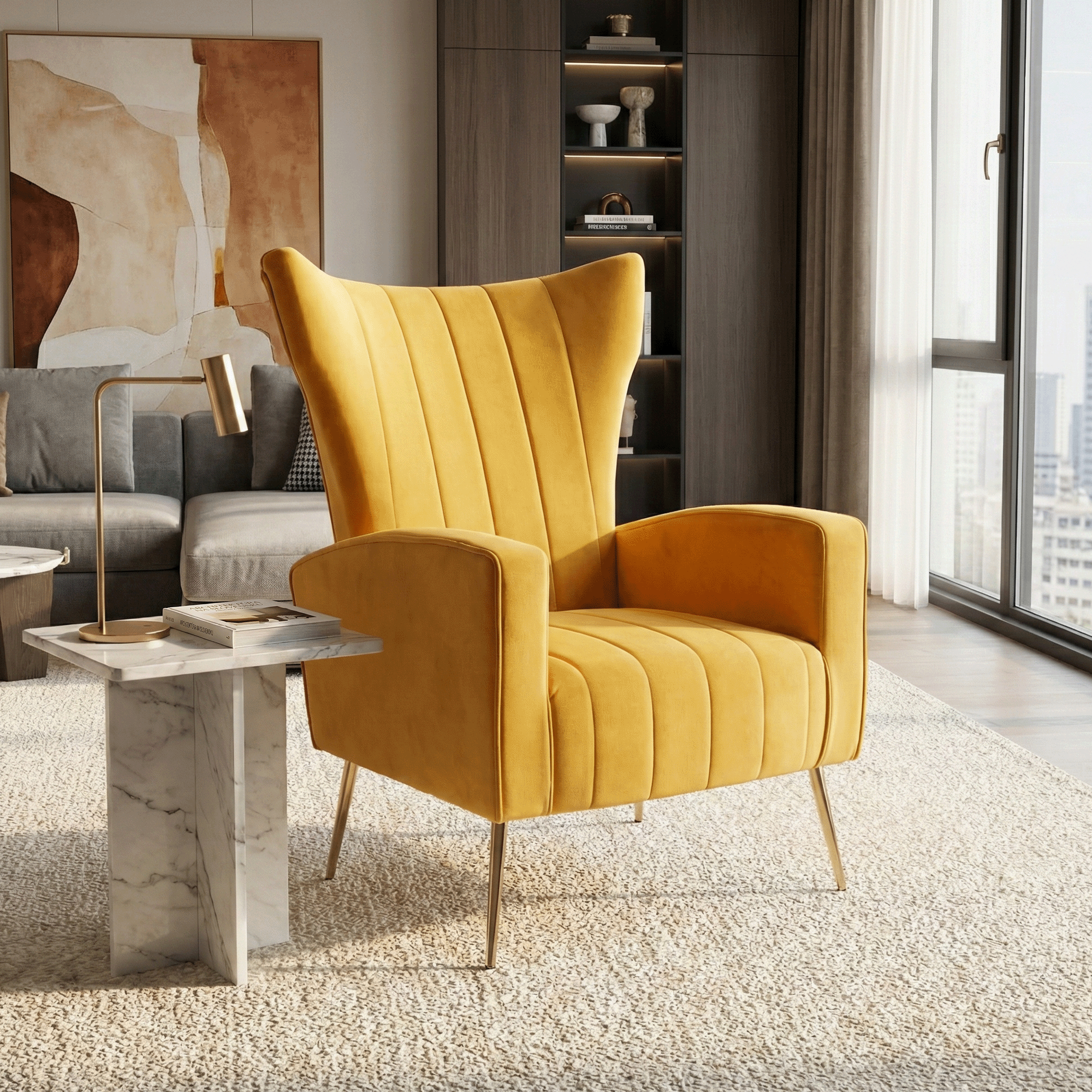 Fotoliu relaxant, tesatura Velvet galben, BARET — imaginea 7