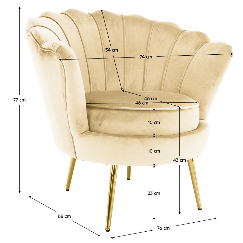Fotoliu in stilul Art-deco, bej tesatura Velvet/gold crom auriu, NOBLEO — imaginea 16
