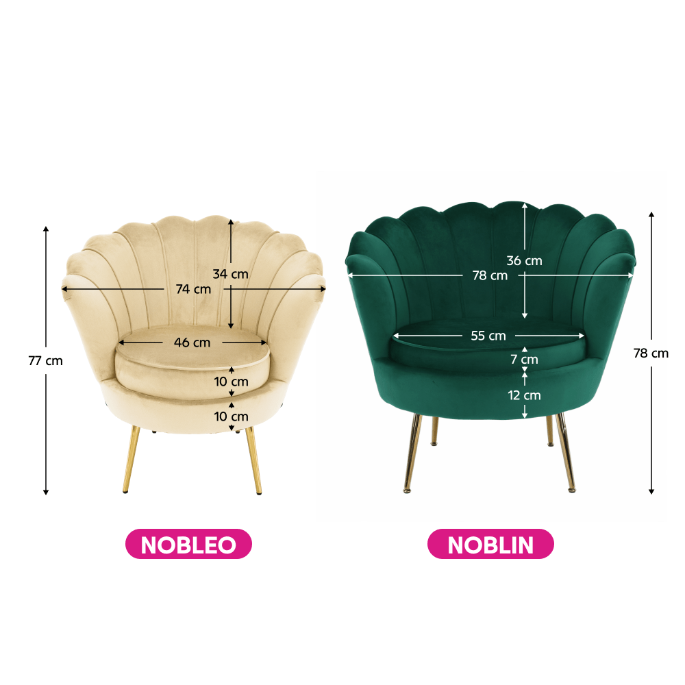 Fotoliu in stilul Art-deco, bej tesatura Velvet/gold crom auriu, NOBLEO — imaginea 19