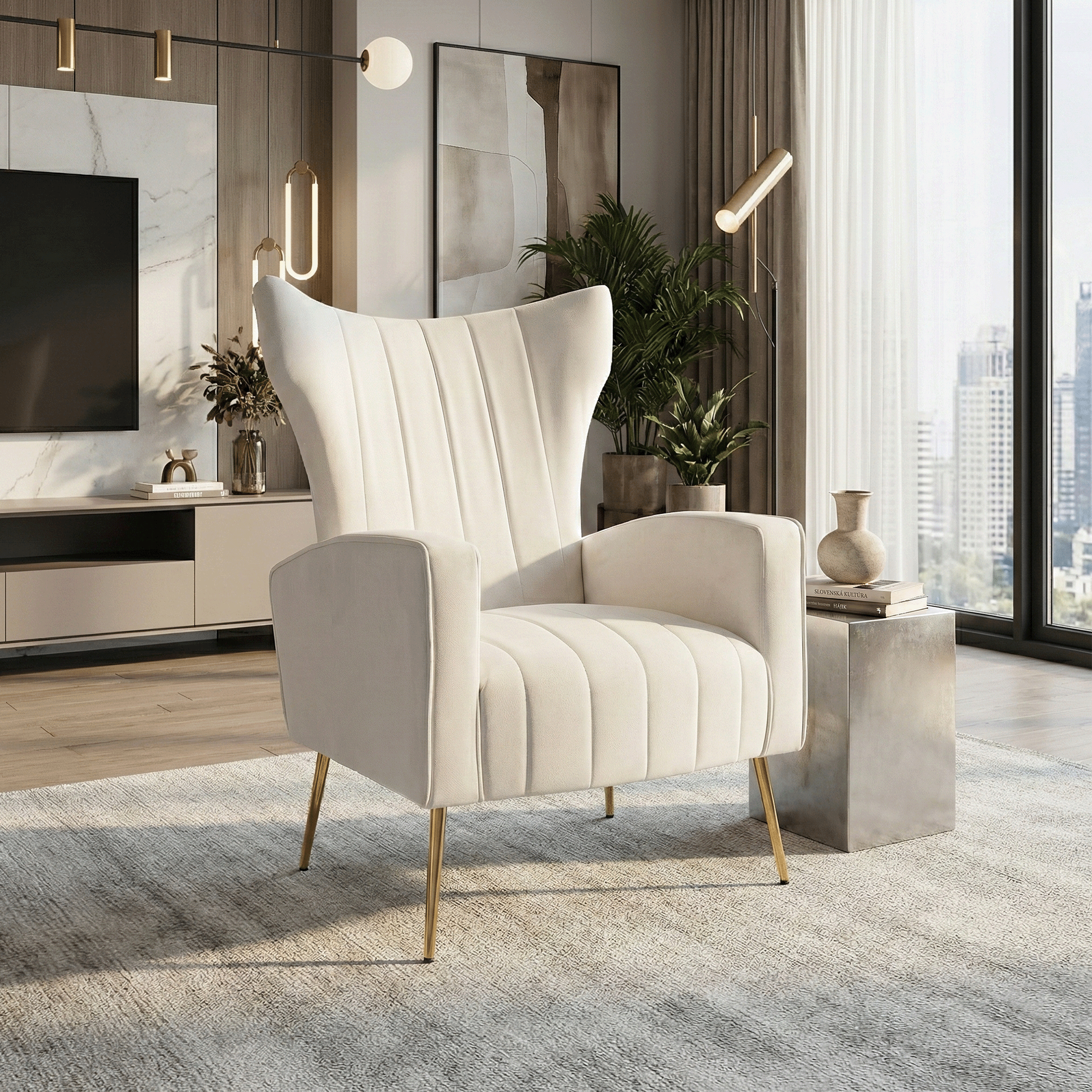 Fotoliu relaxant, tesatura Velvet bej, BARET — imaginea 17