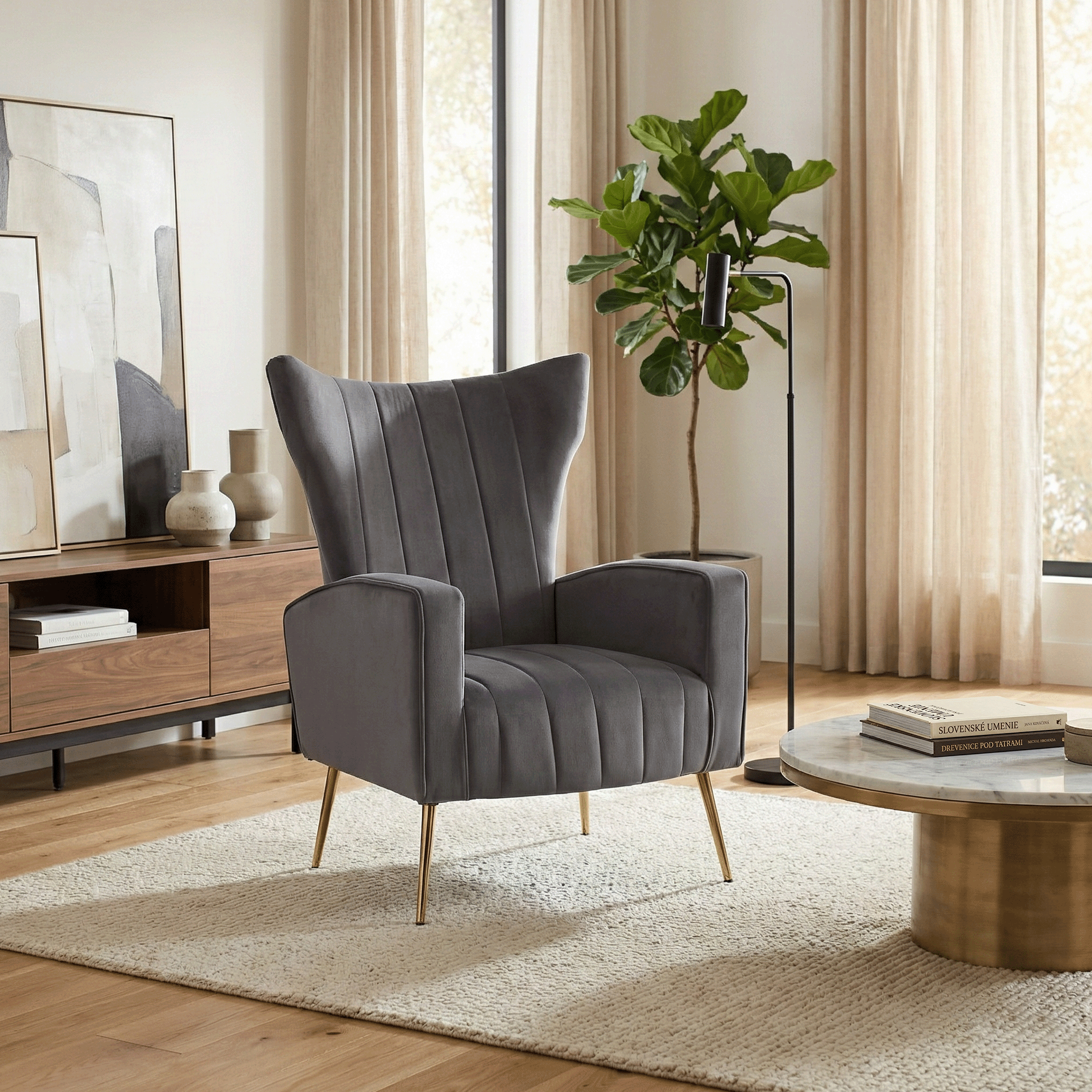 Fotoliu de relaxare, tesatura Velvet gri, BARET — imaginea 17