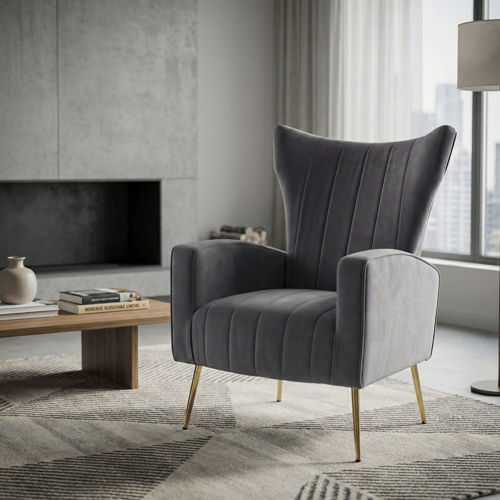 Fotoliu de relaxare, tesatura Velvet gri, BARET — imaginea 18