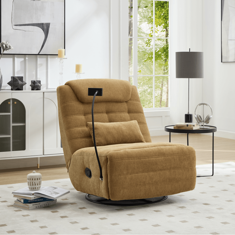 Fotoliu de lux pivotant, balansoar, mustar, UMRBO — imaginea 3