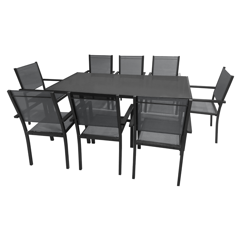 Set de gradina din 9 piese, gri/negru, aluminiu, KESIOS — imaginea 3