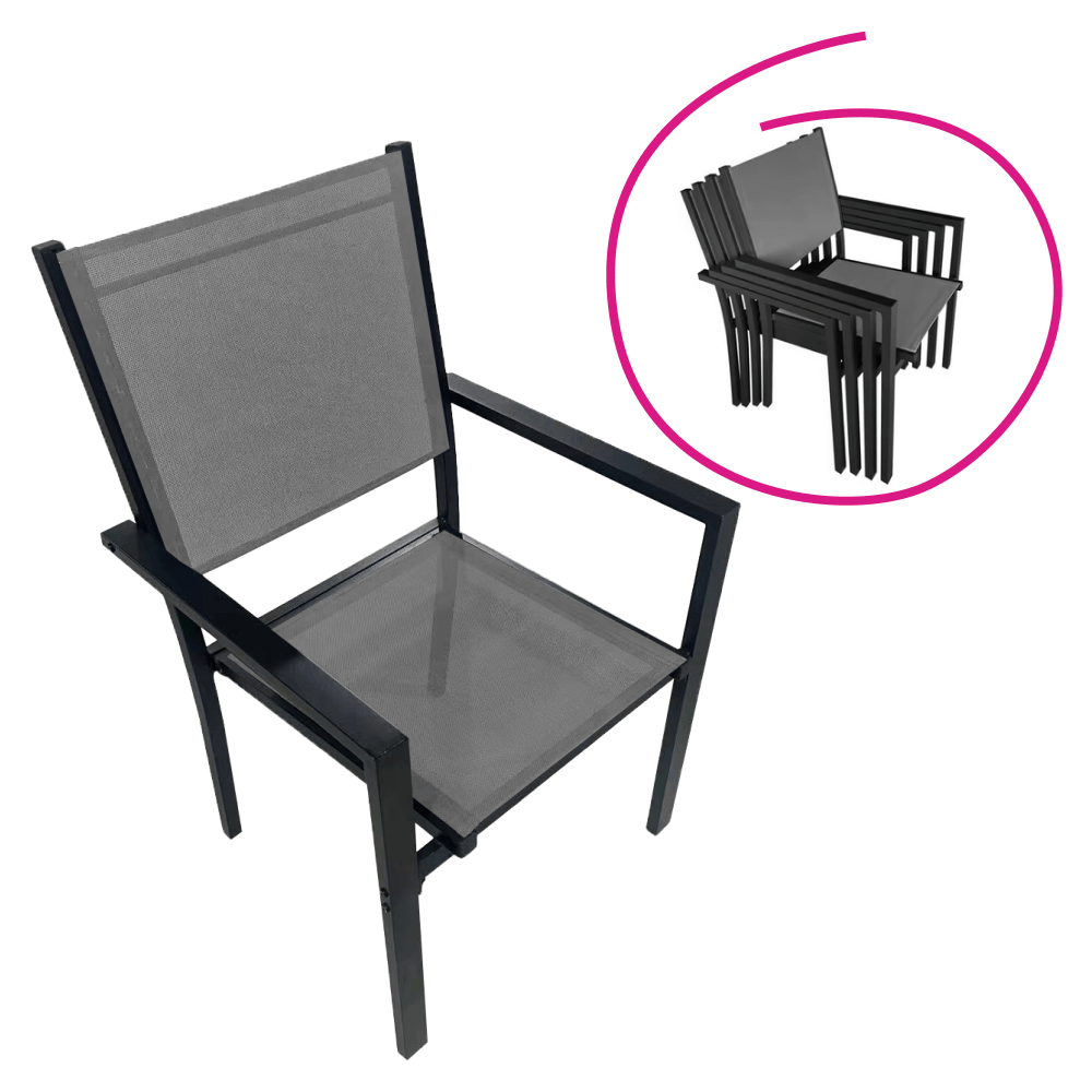 Set de gradina din 9 piese, gri/negru, aluminiu, KESIOS — imaginea 6