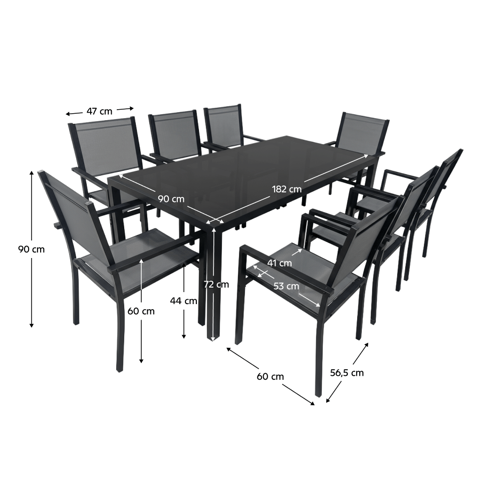 Set de gradina din 9 piese, gri/negru, aluminiu, KESIOS — imaginea 9
