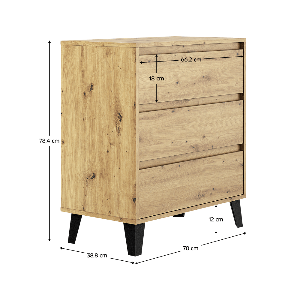 Comoda, stejar artisan, BOGAN NEW 3S70 — imaginea 11