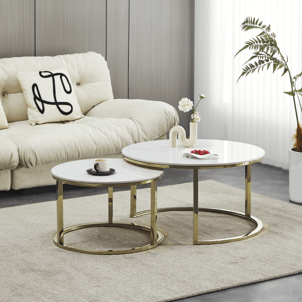 Set 2 mese de cafea, imitatie de marmura/gold crom-auriu, DEVNET 3 NEW — imaginea 3