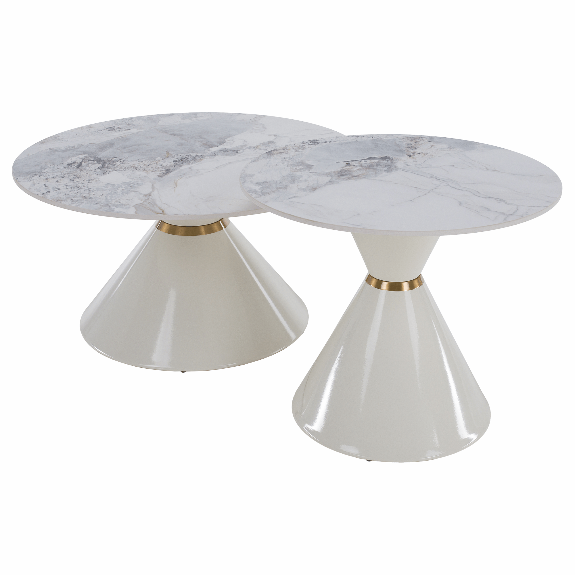 Masute de cafea, set de 2, marmura alba/alba/auriu, metal, MABUZ NEW — imaginea 2