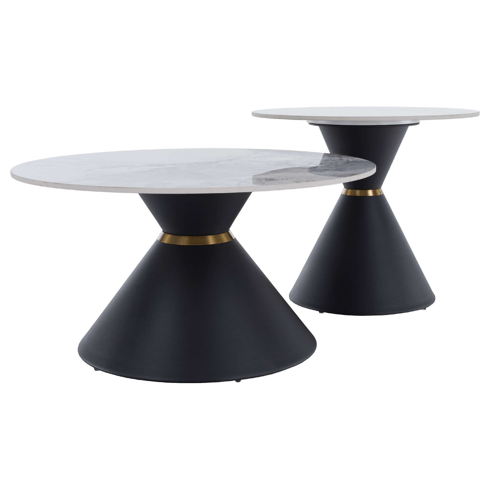 Masute de cafea, set de 2 bucati, marmura/negru/auriu, metal, MABUZ NEW — imaginea 5