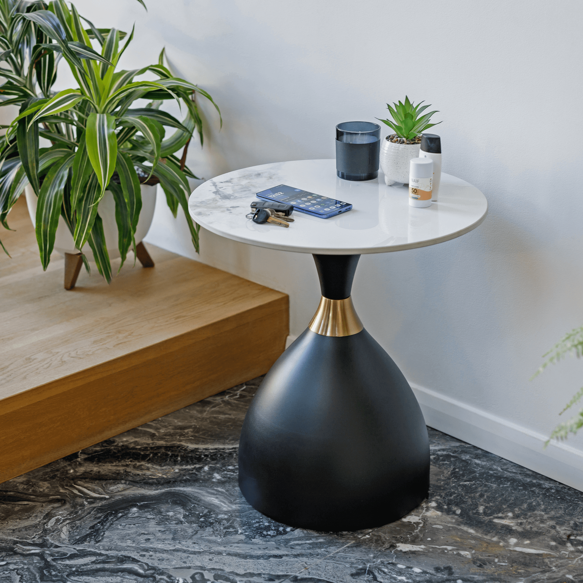 Masuta de cafea, marmura alba/negru/aur, ODIS NEW — imaginea 8