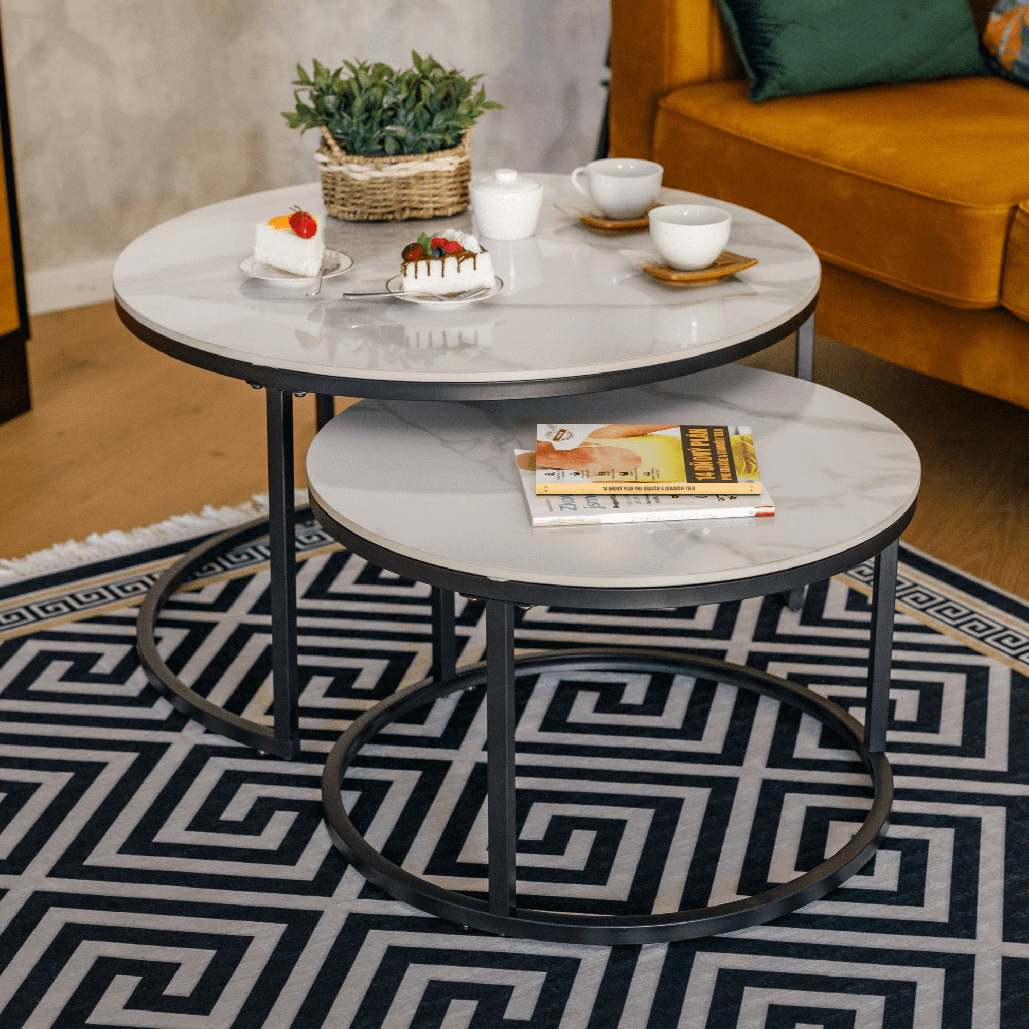Masute de cafea, set de 2, marmura alba/negru, LASTRO NEW — imaginea 2
