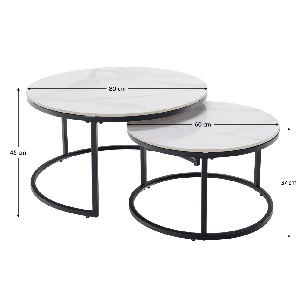 Masute de cafea, set de 2, marmura alba/negru, LASTRO NEW — imaginea 10