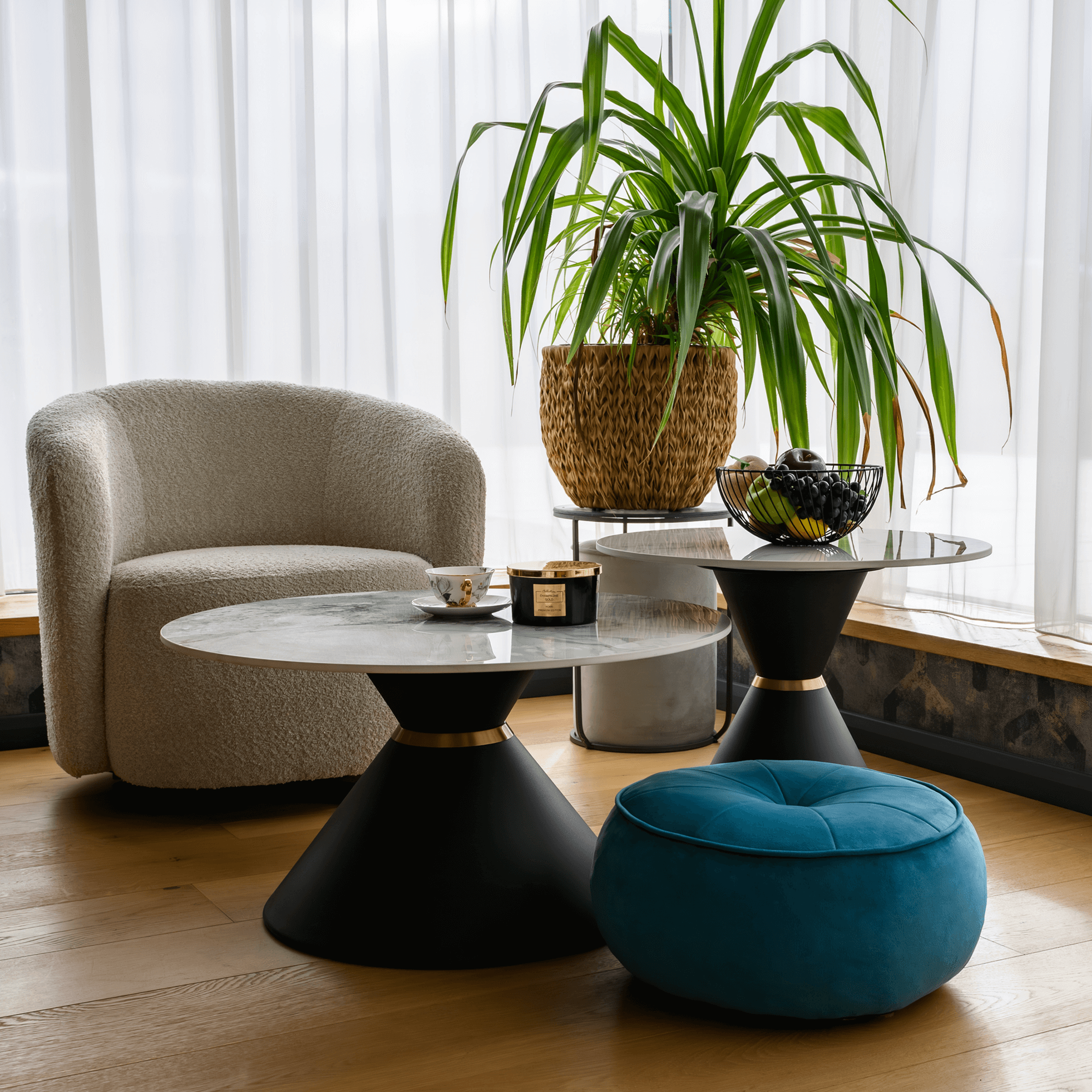 Masute de cafea, set de 2 bucati, marmura/negru/auriu, metal, MABUZ NEW — imaginea 16