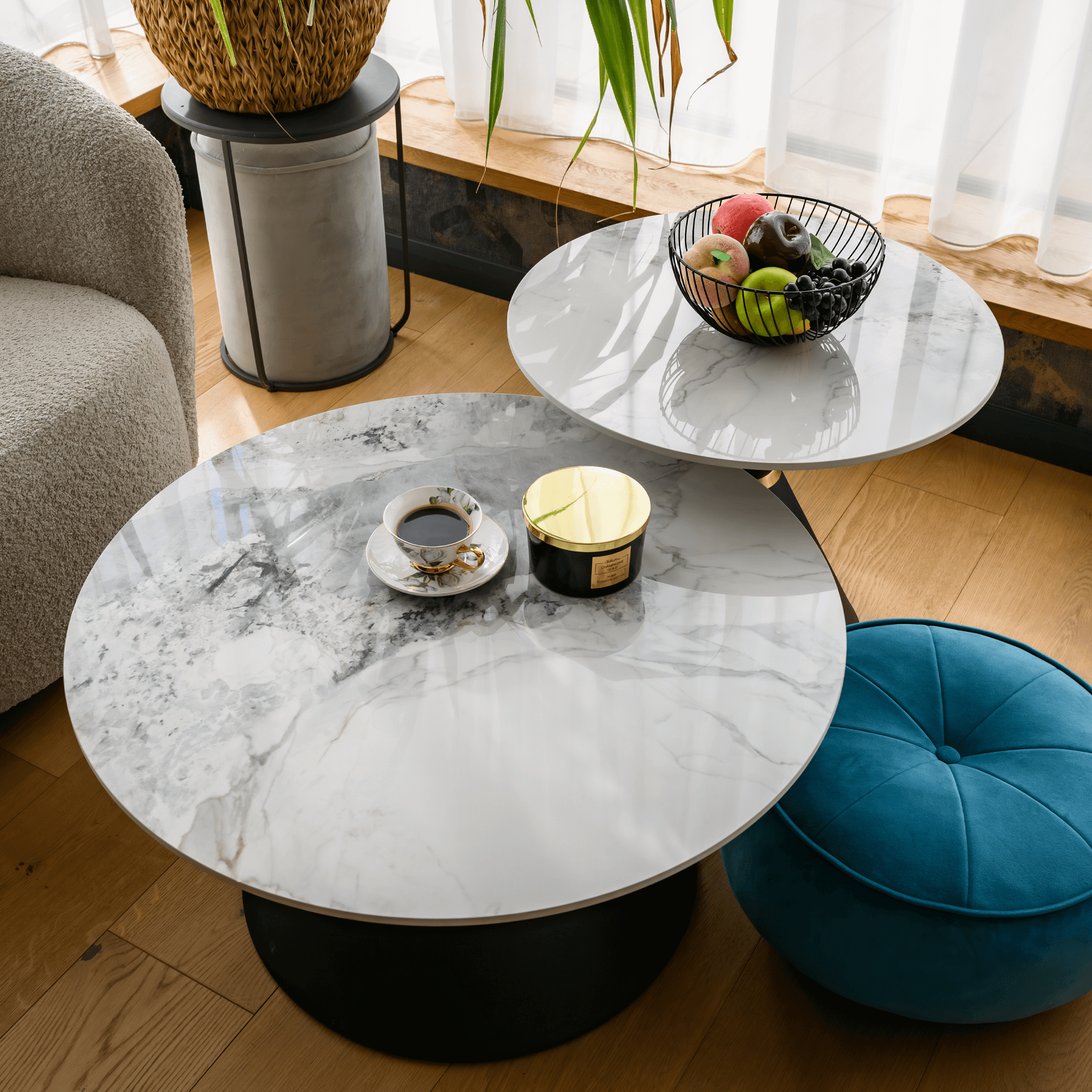 Masute de cafea, set de 2 bucati, marmura/negru/auriu, metal, MABUZ NEW — imaginea 18