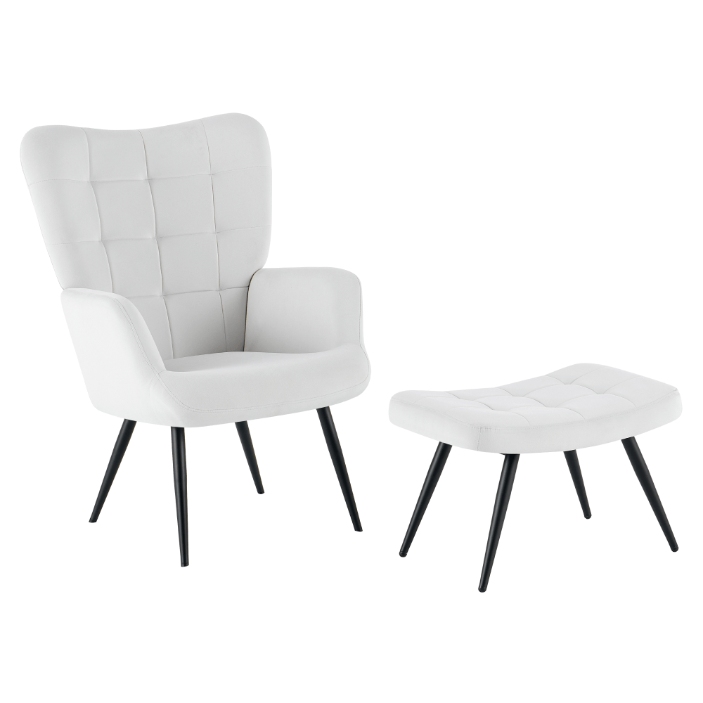 Fotoliu cu suport pentru picioare, gri deschis tesatura Velvet/negru, HABEN — imaginea 2