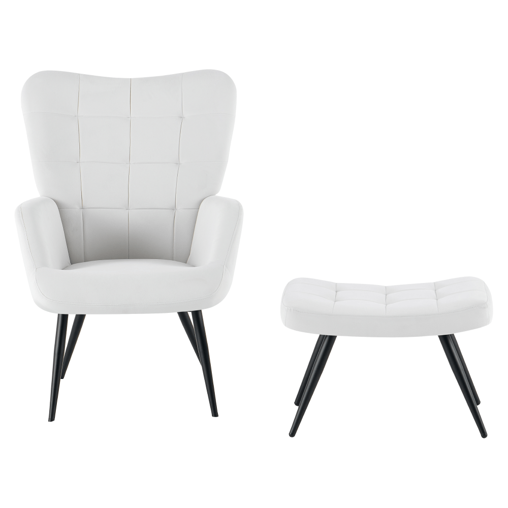 Fotoliu cu suport pentru picioare, gri deschis tesatura Velvet/negru, HABEN — imaginea 3
