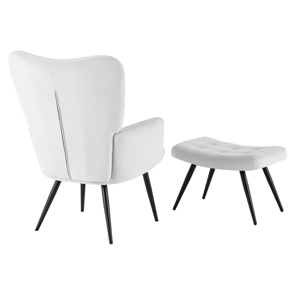 Fotoliu cu suport pentru picioare, gri deschis tesatura Velvet/negru, HABEN — imaginea 5