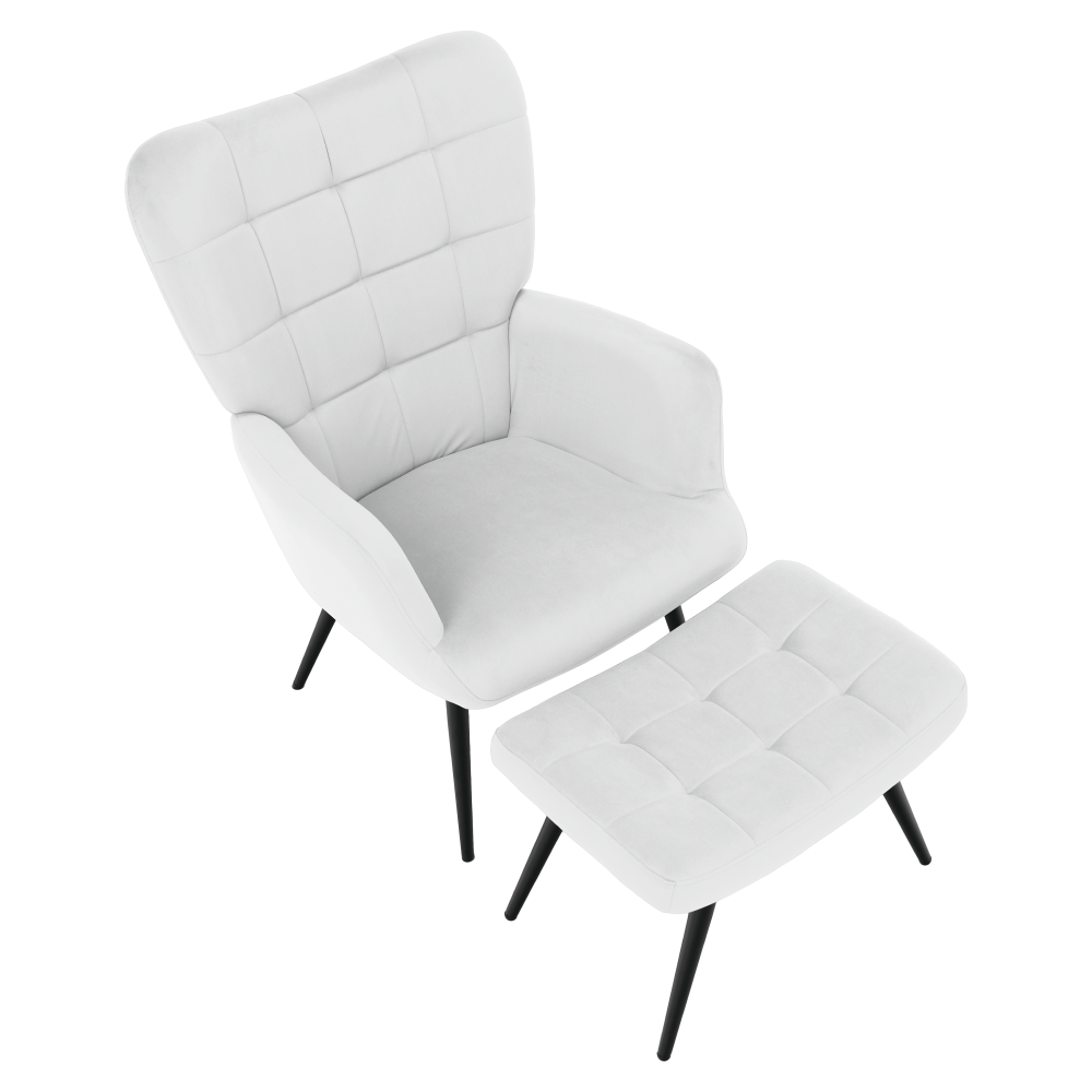 Fotoliu cu suport pentru picioare, gri deschis tesatura Velvet/negru, HABEN — imaginea 6