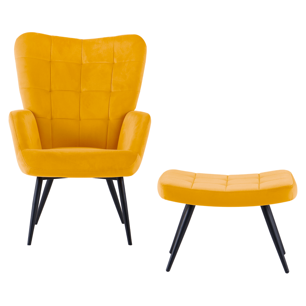 Fotoliu cu suport pentru picioare, galben tesatura Velvet/negru, HABEN — imaginea 13