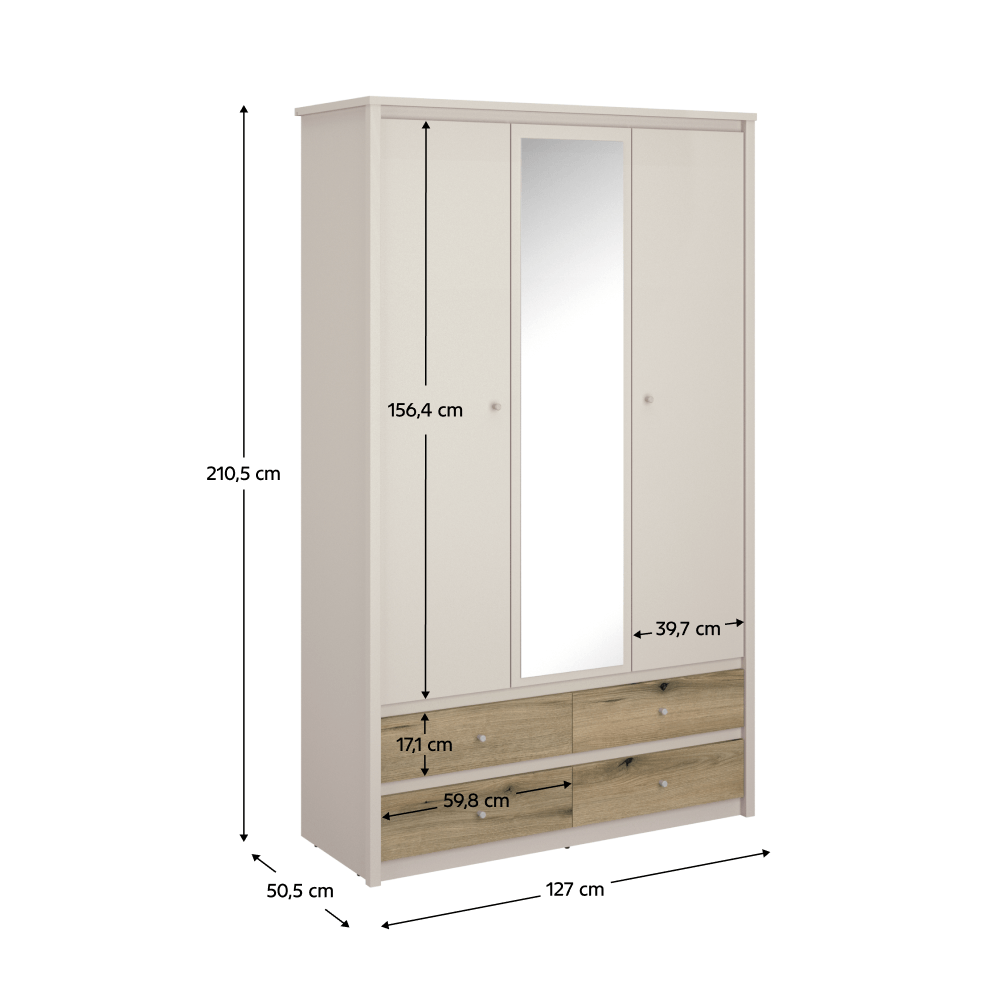 Dulap cu oglinda, casmir/stejar evoke, KAROS 3D4S — imaginea 2