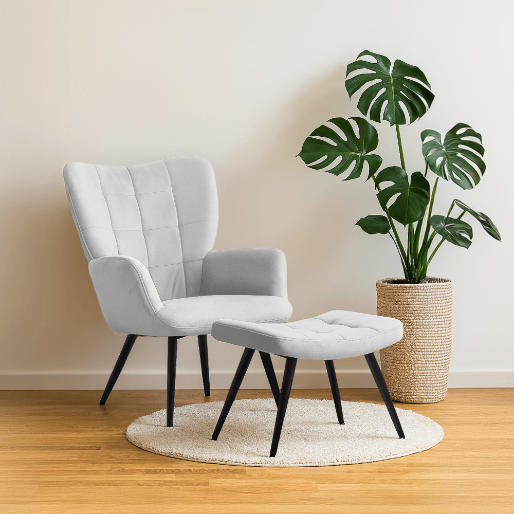 Fotoliu cu suport pentru picioare, gri deschis tesatura Velvet/negru, HABEN — imaginea 16