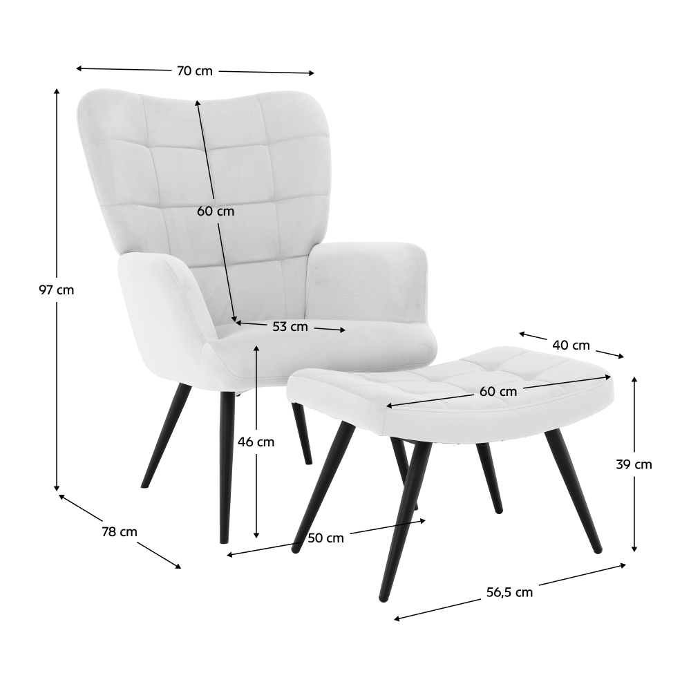 Fotoliu cu suport pentru picioare, gri deschis tesatura Velvet/negru, HABEN — imaginea 17